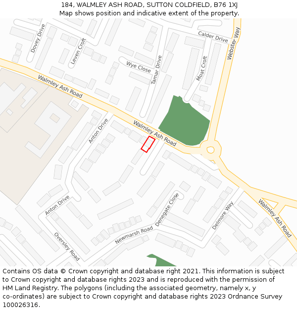 184, WALMLEY ASH ROAD, SUTTON COLDFIELD, B76 1XJ: Location map and indicative extent of plot