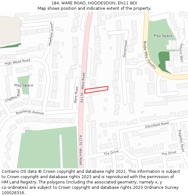 184, WARE ROAD, HODDESDON, EN11 9EX: Location map and indicative extent of plot