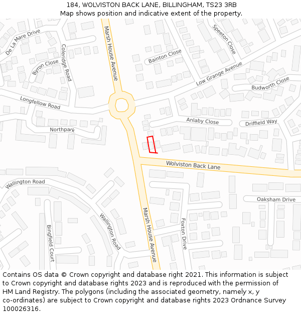 184, WOLVISTON BACK LANE, BILLINGHAM, TS23 3RB: Location map and indicative extent of plot