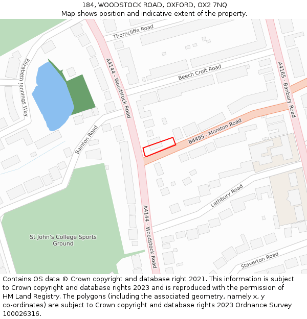 184, WOODSTOCK ROAD, OXFORD, OX2 7NQ: Location map and indicative extent of plot