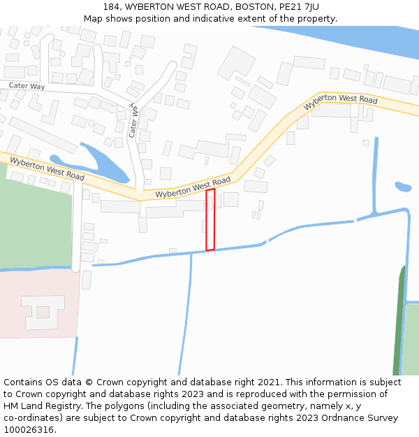 184, WYBERTON WEST ROAD, BOSTON, PE21 7JU: Location map and indicative extent of plot