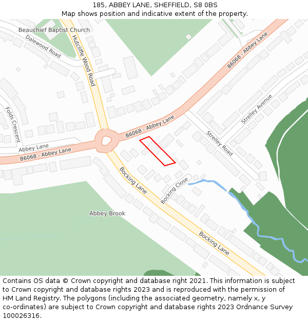 185, ABBEY LANE, SHEFFIELD, S8 0BS: Location map and indicative extent of plot