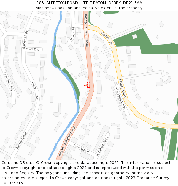 185, ALFRETON ROAD, LITTLE EATON, DERBY, DE21 5AA: Location map and indicative extent of plot