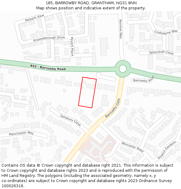 185, BARROWBY ROAD, GRANTHAM, NG31 8NN: Location map and indicative extent of plot