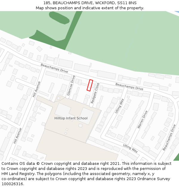 185, BEAUCHAMPS DRIVE, WICKFORD, SS11 8NS: Location map and indicative extent of plot