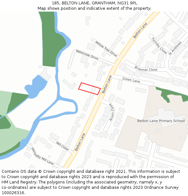 185, BELTON LANE, GRANTHAM, NG31 9PL: Location map and indicative extent of plot