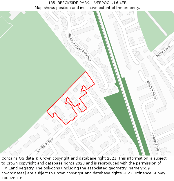 185, BRECKSIDE PARK, LIVERPOOL, L6 4ER: Location map and indicative extent of plot