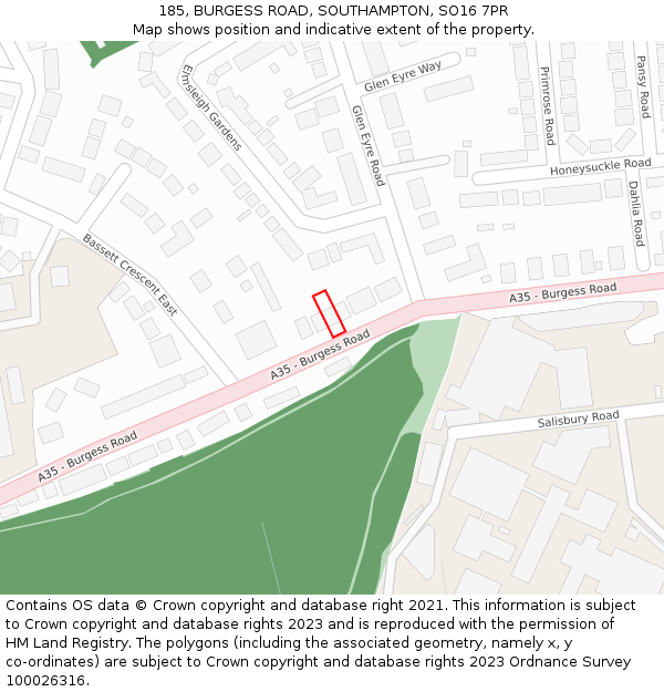 185, BURGESS ROAD, SOUTHAMPTON, SO16 7PR: Location map and indicative extent of plot