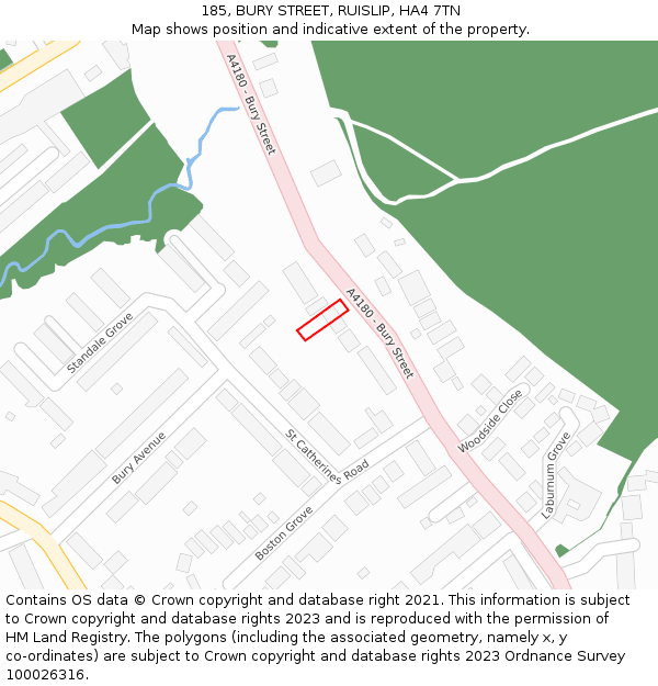 185, BURY STREET, RUISLIP, HA4 7TN: Location map and indicative extent of plot