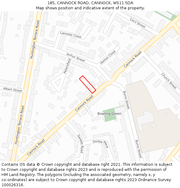 185, CANNOCK ROAD, CANNOCK, WS11 5DA: Location map and indicative extent of plot