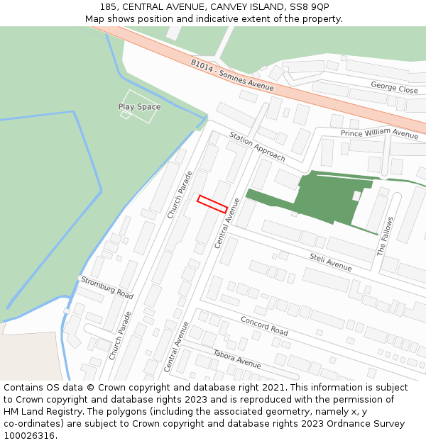 185, CENTRAL AVENUE, CANVEY ISLAND, SS8 9QP: Location map and indicative extent of plot