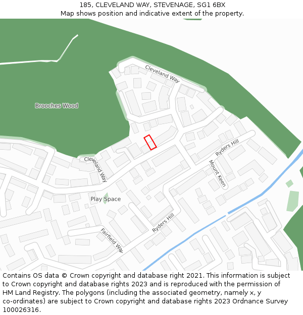 185, CLEVELAND WAY, STEVENAGE, SG1 6BX: Location map and indicative extent of plot