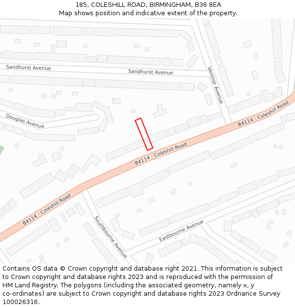 185, COLESHILL ROAD, BIRMINGHAM, B36 8EA: Location map and indicative extent of plot