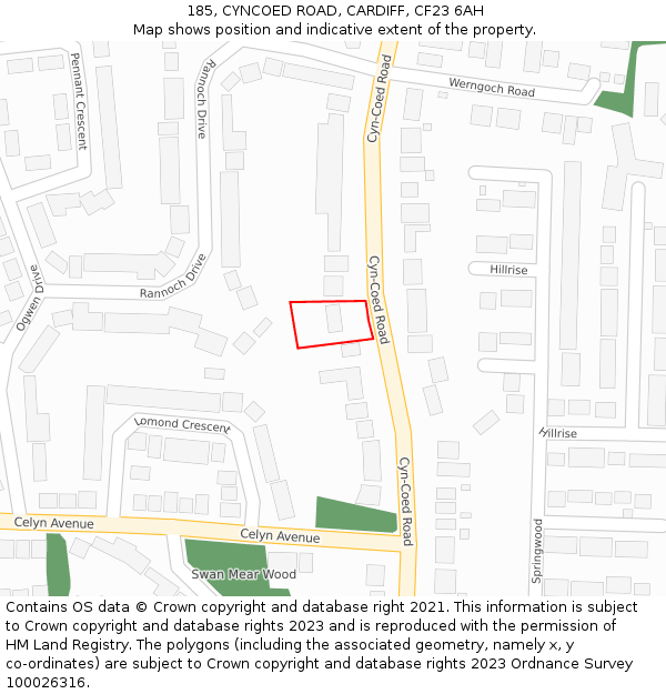 185, CYNCOED ROAD, CARDIFF, CF23 6AH: Location map and indicative extent of plot