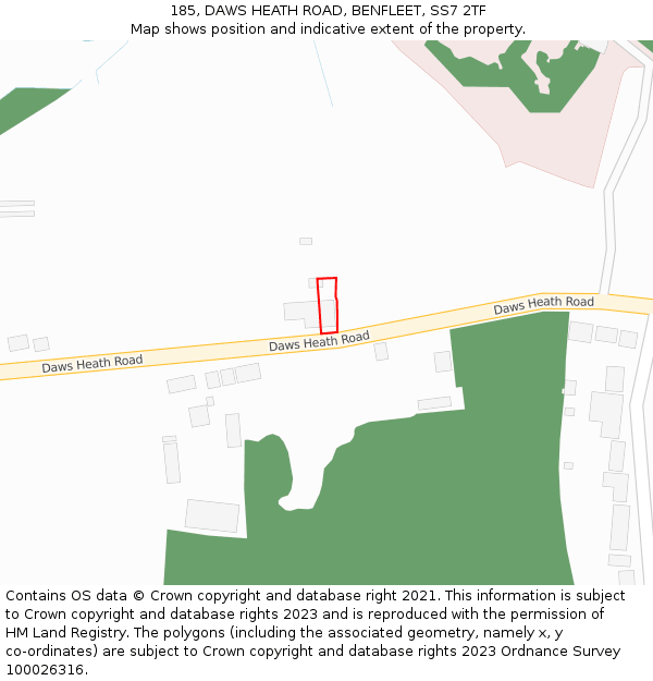 185, DAWS HEATH ROAD, BENFLEET, SS7 2TF: Location map and indicative extent of plot