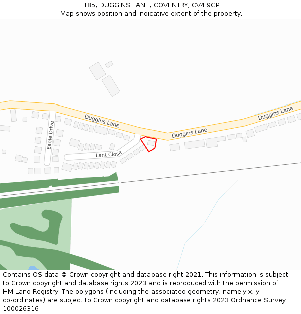 185, DUGGINS LANE, COVENTRY, CV4 9GP: Location map and indicative extent of plot