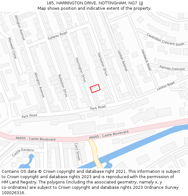 185, HARRINGTON DRIVE, NOTTINGHAM, NG7 1JJ: Location map and indicative extent of plot