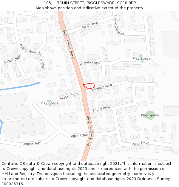 185, HITCHIN STREET, BIGGLESWADE, SG18 8BP: Location map and indicative extent of plot