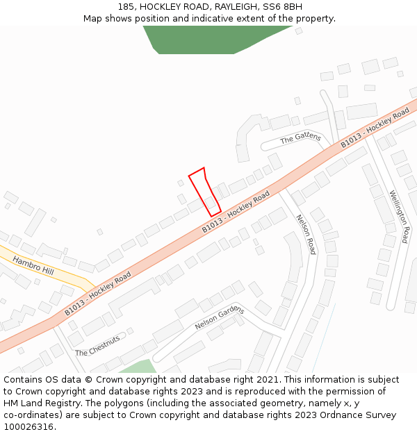 185, HOCKLEY ROAD, RAYLEIGH, SS6 8BH: Location map and indicative extent of plot