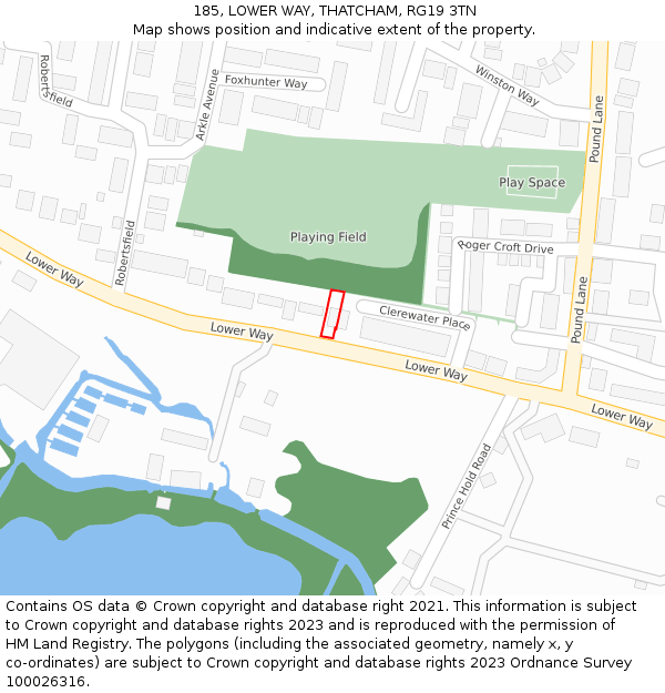 185, LOWER WAY, THATCHAM, RG19 3TN: Location map and indicative extent of plot