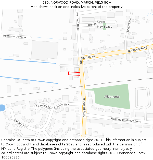 185, NORWOOD ROAD, MARCH, PE15 8QH: Location map and indicative extent of plot