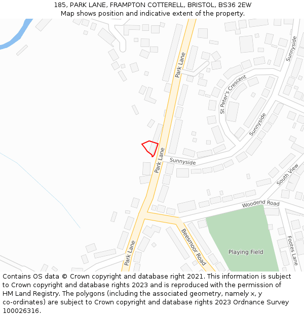 185, PARK LANE, FRAMPTON COTTERELL, BRISTOL, BS36 2EW: Location map and indicative extent of plot