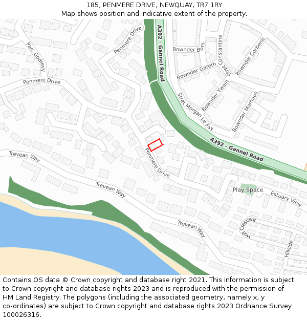 185, PENMERE DRIVE, NEWQUAY, TR7 1RY: Location map and indicative extent of plot