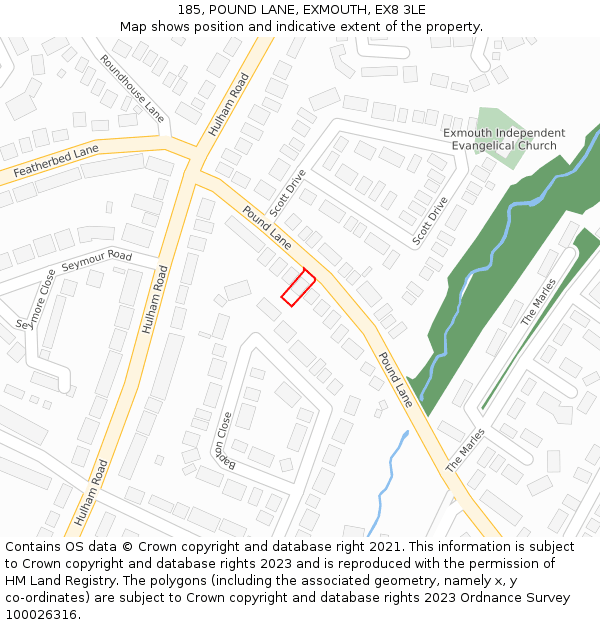 185, POUND LANE, EXMOUTH, EX8 3LE: Location map and indicative extent of plot