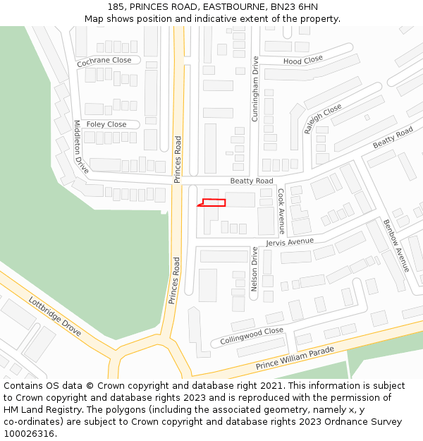 185, PRINCES ROAD, EASTBOURNE, BN23 6HN: Location map and indicative extent of plot
