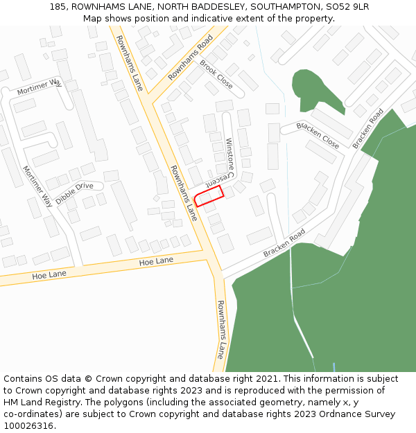 185, ROWNHAMS LANE, NORTH BADDESLEY, SOUTHAMPTON, SO52 9LR: Location map and indicative extent of plot