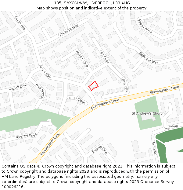 185, SAXON WAY, LIVERPOOL, L33 4HG: Location map and indicative extent of plot