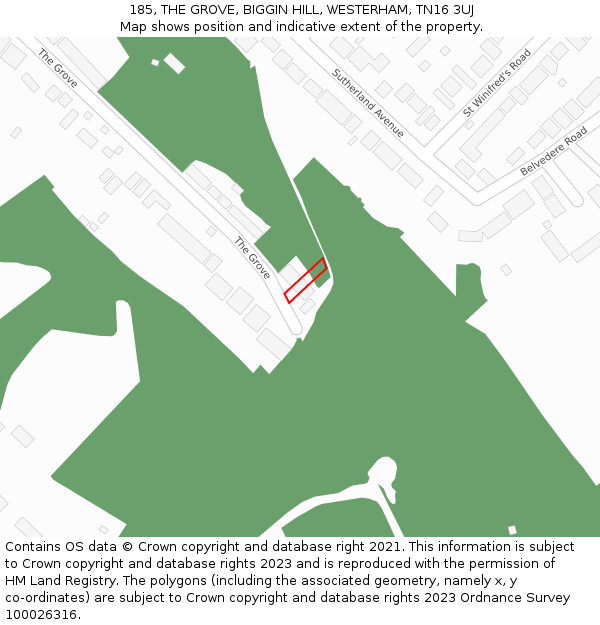 185, THE GROVE, BIGGIN HILL, WESTERHAM, TN16 3UJ: Location map and indicative extent of plot
