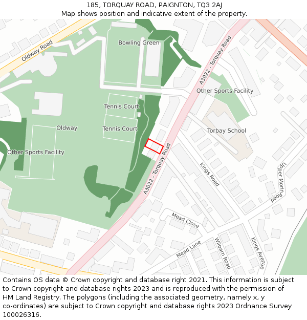185, TORQUAY ROAD, PAIGNTON, TQ3 2AJ: Location map and indicative extent of plot