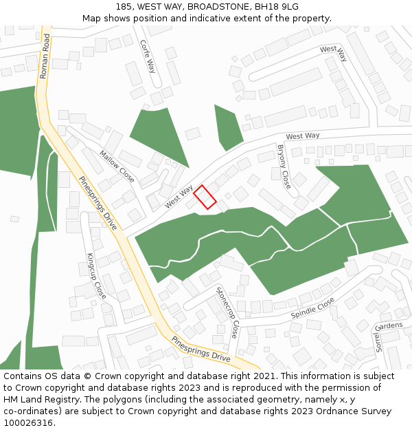 185, WEST WAY, BROADSTONE, BH18 9LG: Location map and indicative extent of plot