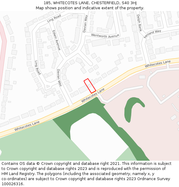 185, WHITECOTES LANE, CHESTERFIELD, S40 3HJ: Location map and indicative extent of plot