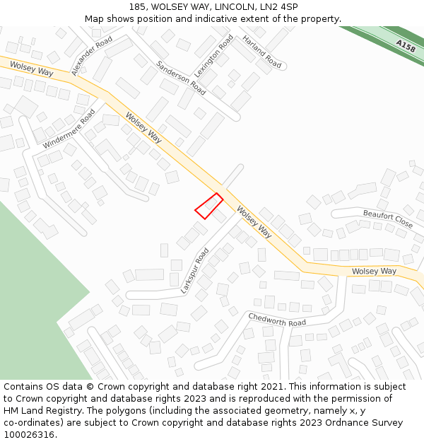 185, WOLSEY WAY, LINCOLN, LN2 4SP: Location map and indicative extent of plot
