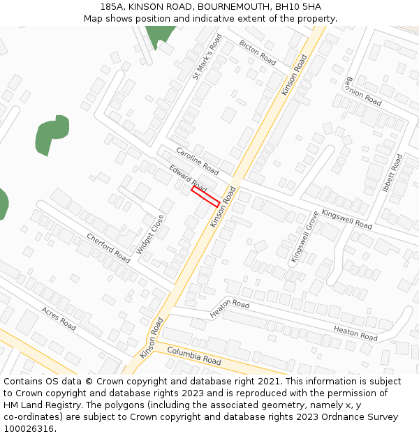 185A, KINSON ROAD, BOURNEMOUTH, BH10 5HA: Location map and indicative extent of plot
