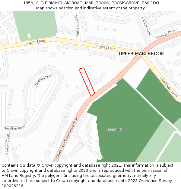 185A, OLD BIRMINGHAM ROAD, MARLBROOK, BROMSGROVE, B60 1DQ: Location map and indicative extent of plot