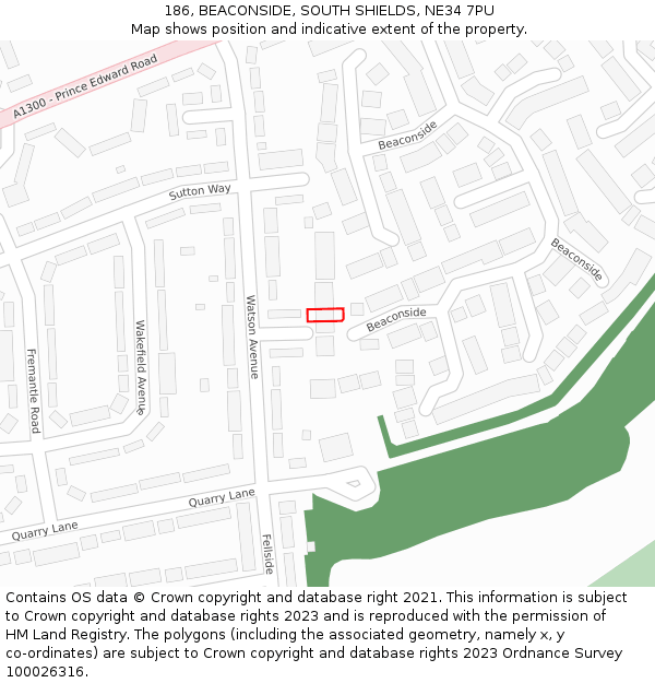 186, BEACONSIDE, SOUTH SHIELDS, NE34 7PU: Location map and indicative extent of plot