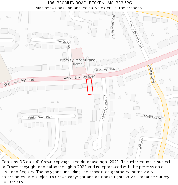 186, BROMLEY ROAD, BECKENHAM, BR3 6PG: Location map and indicative extent of plot