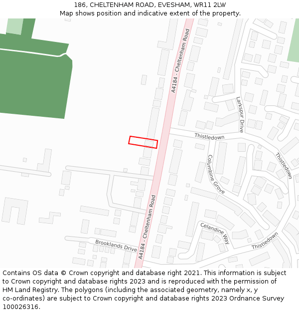 186, CHELTENHAM ROAD, EVESHAM, WR11 2LW: Location map and indicative extent of plot