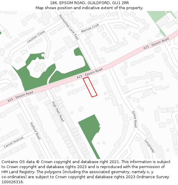 186, EPSOM ROAD, GUILDFORD, GU1 2RR: Location map and indicative extent of plot