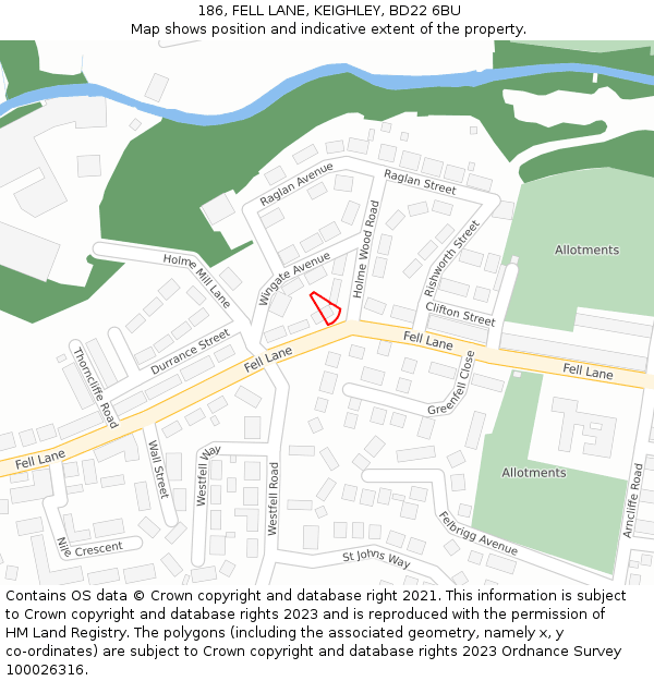 186, FELL LANE, KEIGHLEY, BD22 6BU: Location map and indicative extent of plot