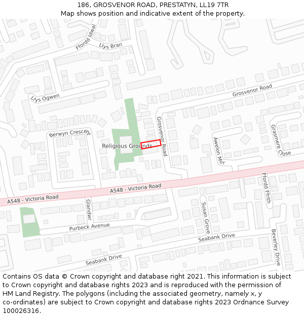 186, GROSVENOR ROAD, PRESTATYN, LL19 7TR: Location map and indicative extent of plot