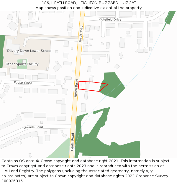 186, HEATH ROAD, LEIGHTON BUZZARD, LU7 3AT: Location map and indicative extent of plot