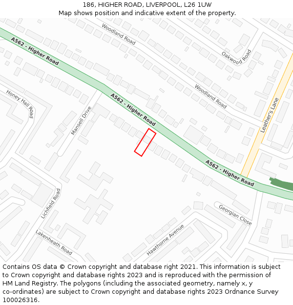 186, HIGHER ROAD, LIVERPOOL, L26 1UW: Location map and indicative extent of plot