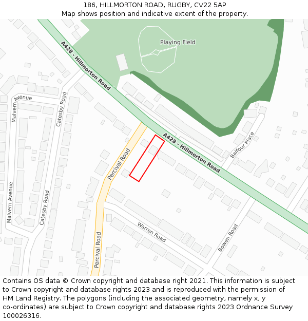 186, HILLMORTON ROAD, RUGBY, CV22 5AP: Location map and indicative extent of plot