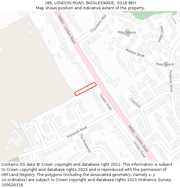 186, LONDON ROAD, BIGGLESWADE, SG18 8EH: Location map and indicative extent of plot