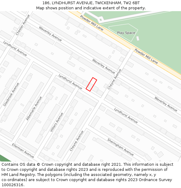 186, LYNDHURST AVENUE, TWICKENHAM, TW2 6BT: Location map and indicative extent of plot