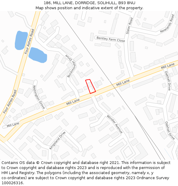 186, MILL LANE, DORRIDGE, SOLIHULL, B93 8NU: Location map and indicative extent of plot